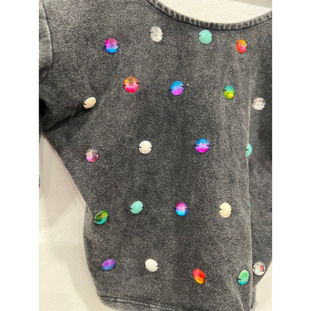 Silence + Noise Crop Top Womens XS Black Acid Wash Embellished Rhinestone - Picture 11 of 11